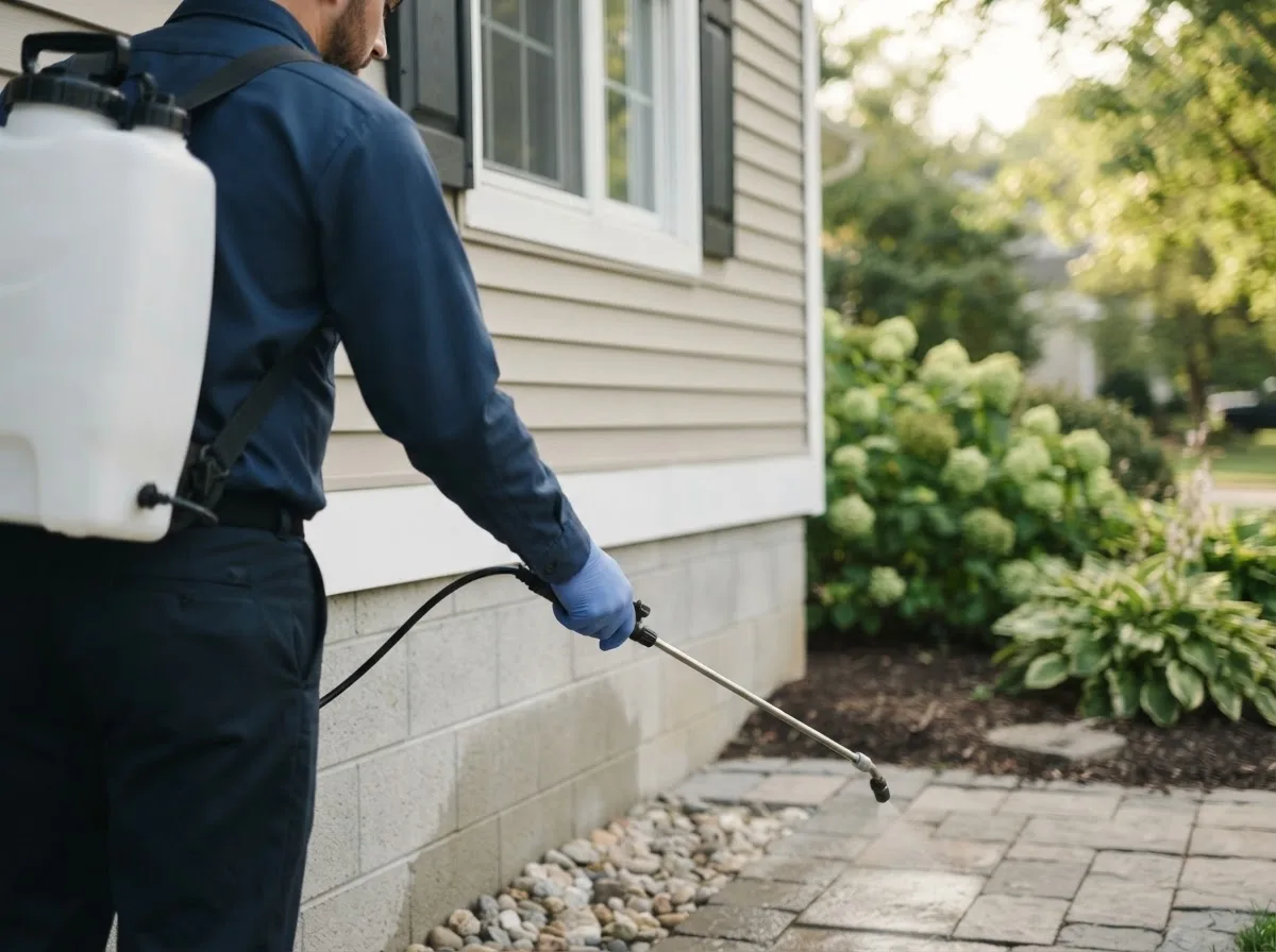 Pest control technician inspecting a home in Upper Arlington, OH
